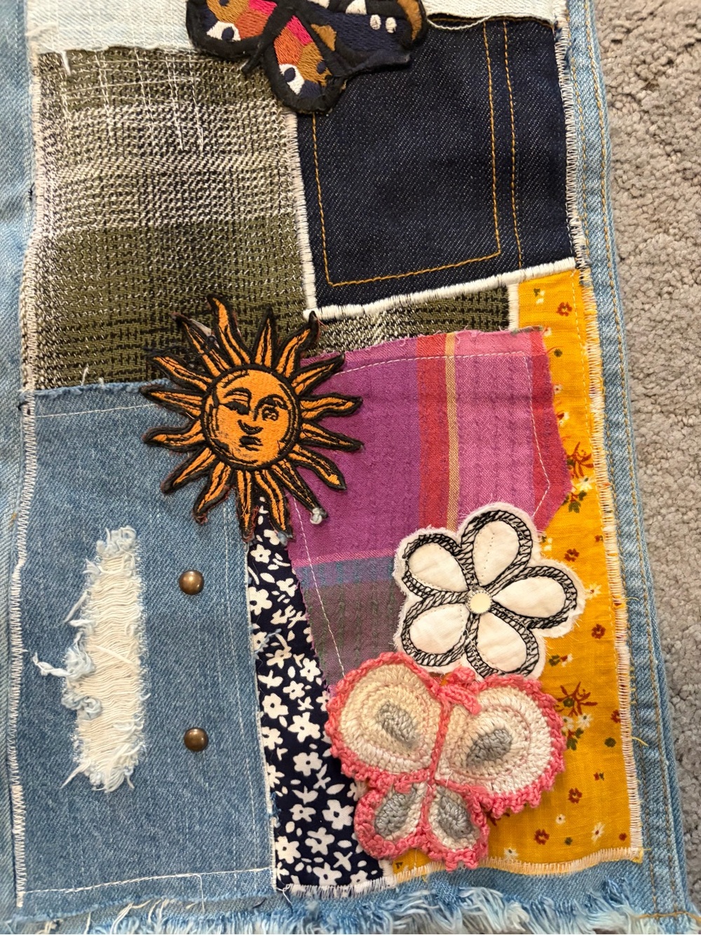 BDG Light Blue Denim Flare Jeans with Colorful Patchwork - Picture 3 of 7